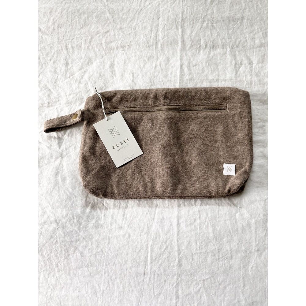 NEW Zestt Organics Knit Travel Pouch Wristlet Clutch Taupe Brown NWT 12x8